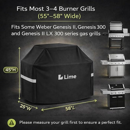 Lime Grill Cover - 58 Inch Heavy Duty BBQ Grill Cover for Outdoor Grill, Waterproof, UV, Fade & Tear Resistant, Gas Grill Cover for Weber Charbroil Genesis Nexgrill and More