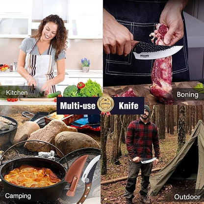Huusk Viking Japanese Meat Cleaver, Forged Boning Knife With Sheath, High Carbon Steel Japan Butcher Fillet for Kitchen, Camping