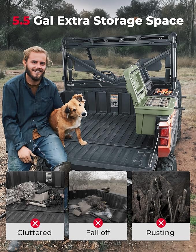 KEMIMOTO UTV Bed Storage Box 5.5GAL Compatible with Polaris Ranger General | 21L Green Bed Toolbox,Low-Density Polyethylene Cargo Box, Compatible with Ranger 1000/XP 900 570 500 2016-2026