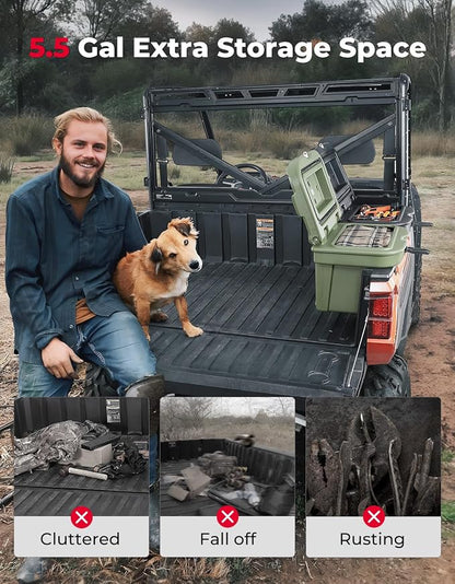 KEMIMOTO UTV Bed Storage Box 5.5GAL Compatible with Polaris Ranger General | 21L Green Bed Toolbox,Low-Density Polyethylene Cargo Box, Compatible with Ranger 1000/XP 900 570 500 2016-2026