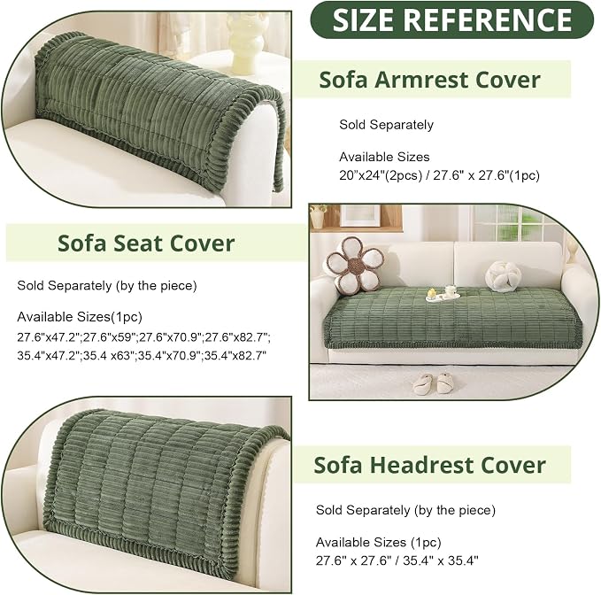 OstepDecor Couch Cover for Dogs, Washable Non Slip Sofa Cover for Pets | Soft Couch Covers for Sofa, Loveseat and Sectional, Furniture Protector Against Pet Hair & Dirt (35.4" x 47.2", Moss Green)