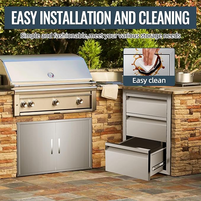 Outdoor Kitchen Drawer 18 x 24 x 23 inch Flush Mount BBQ Triple Layer Drawer, Durable Stainless Steel Kitchen Outdoor Kitchen Access Drawer for BBQ Island Patio