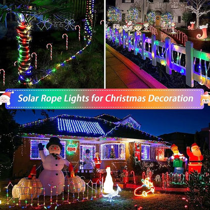 2Pack Solar Outdoor Garden Lights, Total 200LED Rope Decor Lights | Waterproof Auto On/Off with 8 Modes, Fairy Tree Rope Lights for Christmas Patio Garden Tree Wedding and Holiday Multicolor