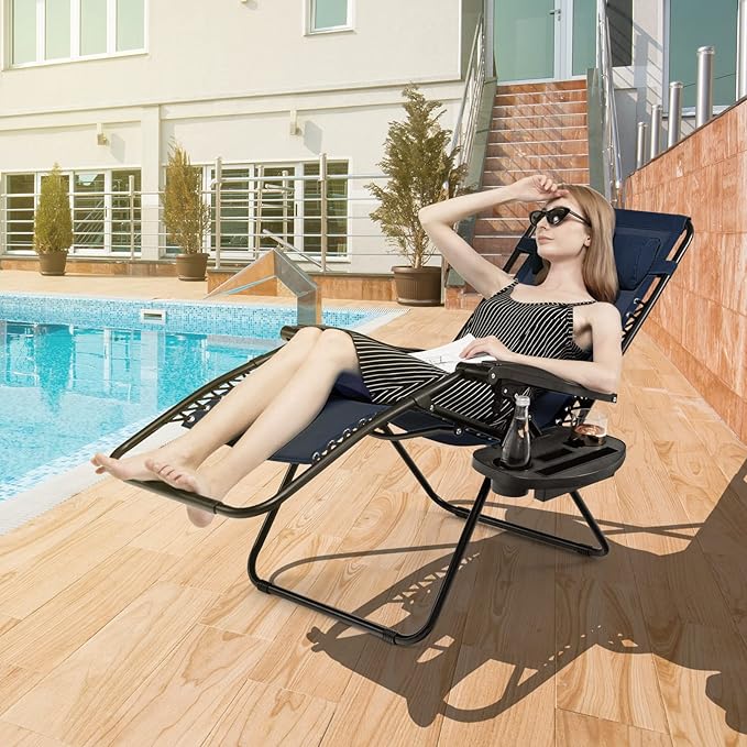 Giantex 2 PCS Zero Gravity Chair, Outdoor Chaise Lounge with Cup Holder, Patio Folding Chairs Recliner for Yard Pool Lawn Balcony