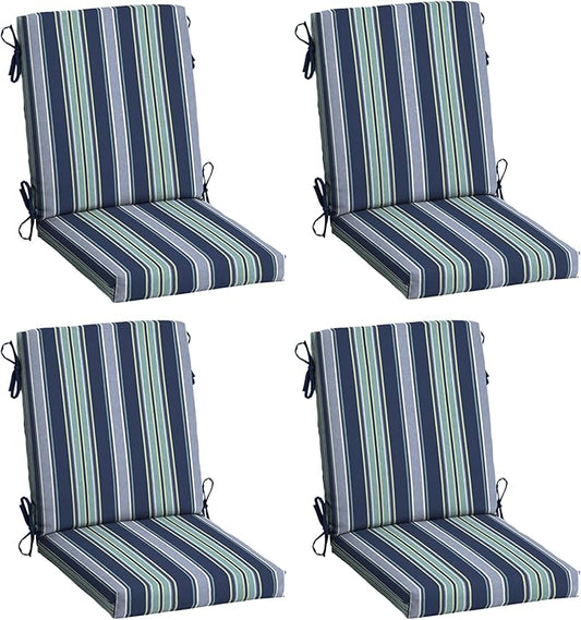 Arden 4-Pack Outdoor Patio Dining Chair Cushion, 20x44, Rain-Proof Seat Pad, Fade-Resistant Outdoor Cushion Sapphire Aurora Blue Stripe