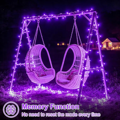 QITONG Purple Solar String Lights, 2 Pack Each 33ft 100 LED Solar Christmas Fairy Lights Outdoor Waterproof, 8 Modes Green Wire Twinkle Lights for Outside