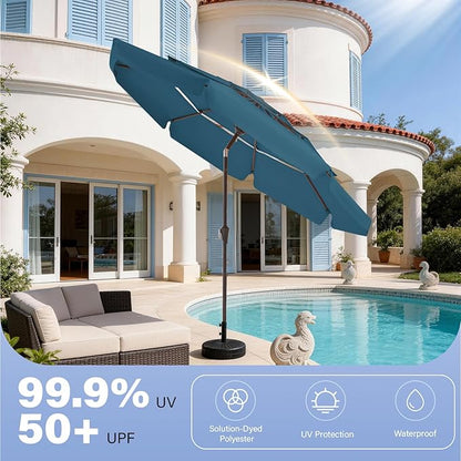 JEAREY 3 Tiers 9 FT Patio Umbrellas Outdoor Table Umbrella with Push Button Market Umbrella 8 Sturdy Ribs UV Protection Waterproof for Garden,Lake Blue
