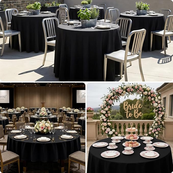 12 Pack Black Round Tablecloths 90 Inch | For 3Ft-5Ft Round Table, Wrinkle Resistant Table Cloth, Washable Polyester Fabric, For Wedding Party Banquet Buffet Camping