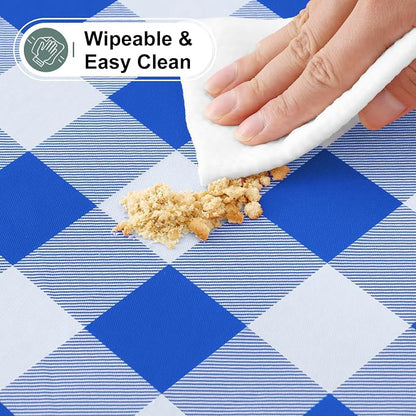 Buffalo Rectangle Picnic Tablecloth, 8 Foot Elastic Fitted Vinyl Table Cloth with Flannel Backing, Waterproof Plaid Table Covers for Dining, Camping, Outdoor (Blue and White, 30" x 96")