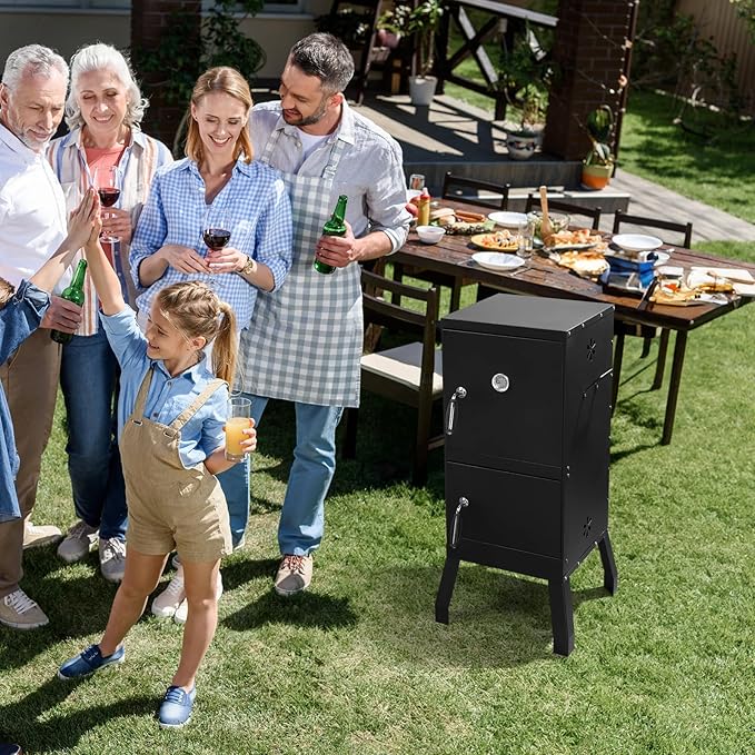 40" Vertical Steel Barrel Charcoal Grill,Metal Outdoor Barbecue Smoker,Portable Vertical Charcoal Smoker Grill,Heavy Duty Outdoor BBQ Grill,with Thermometer,for Garden Patio Beach Backyard (Black)