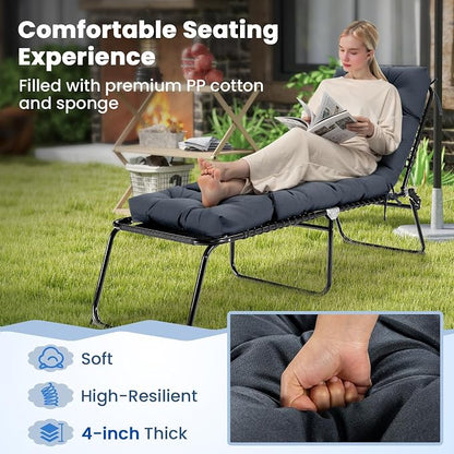 Tangkula Chaise Lounge Cushions Outdoor, 73 x 22 Inch Patio High Back Recliner Cushion with 4 String Ties, 4” Thick Padded Lounge Chair Cushion Replacement for Outdoor Indoor Furniture (1, Gray)