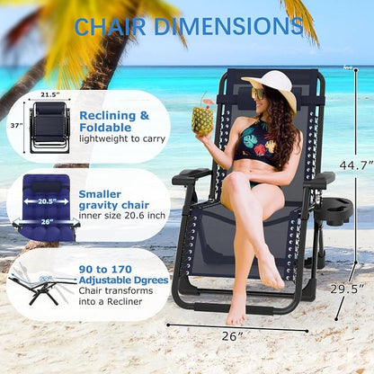 Slendor Zero Gravity Chair, Recliner Lounge Chairs with Cushion, Royal Blue | Reclining Lounge Chair, Folding Anti Gravity Chairs w/Upgraded Lock, Removable Upgraded&Headrest, 440lbs, for Indoor Outdoor