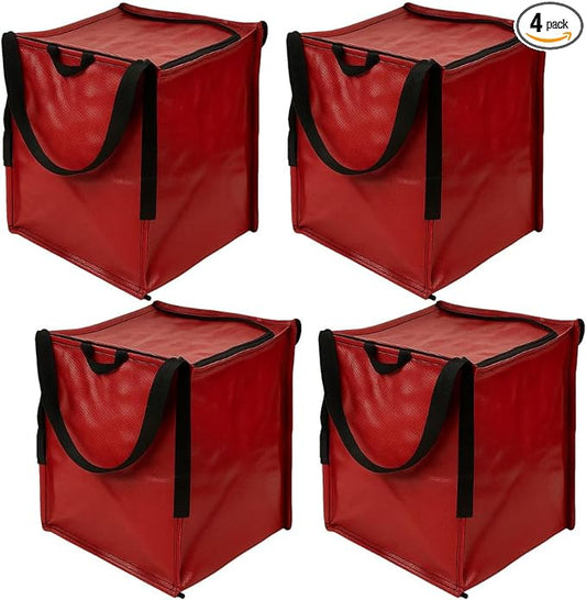 DURASACK 22-Gallon Zipper Top Heavy Duty Storage Tote Bags, 4-Pack, Red | Rugged Woven Polypropylene Moving Bag, Reusable Self-Standing Design, Holds up to 500 Pounds