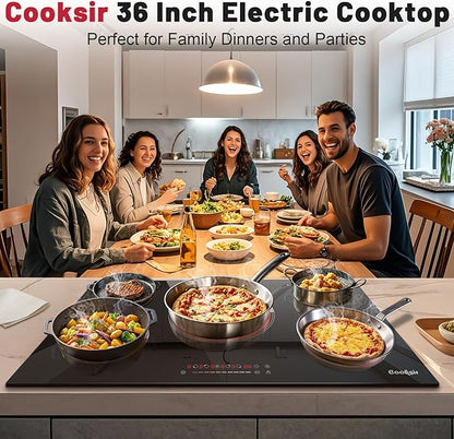 36 Inch Electric Cooktop - Built-in(34.25"x19.3") 36 Inch Electrical Stove 240V, 9200W Five Burner Ceramic Cooktop, Slide-Touch Control, Timer, Safety Lock, Electric Stovetop, 220V Hard Wired