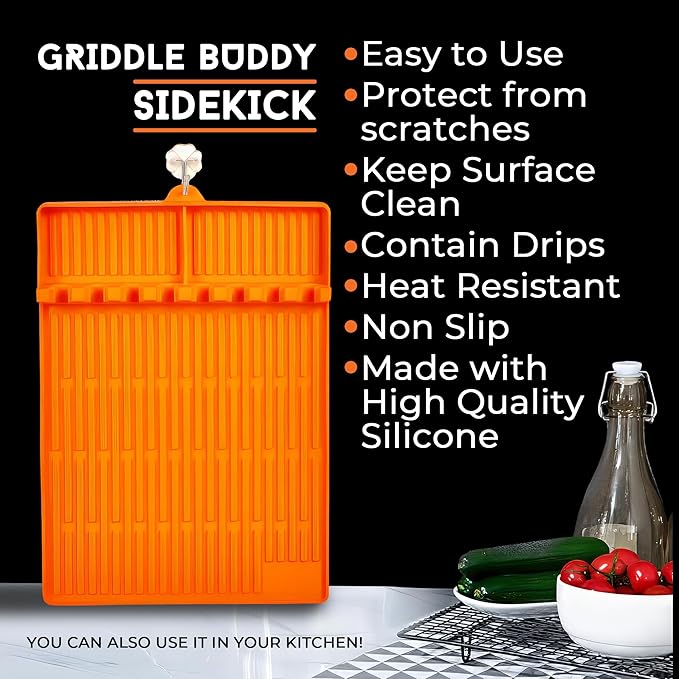 Griddle Buddy Tool Caddy - Premium Silicone BBQ Utensil Organizer, 8-Slot Holder for Kitchen & Grill, Heat Resistant & Non-Slip Mat, Protects Surfaces from Oil, Stains, & Scratches – 11.5" x 16"