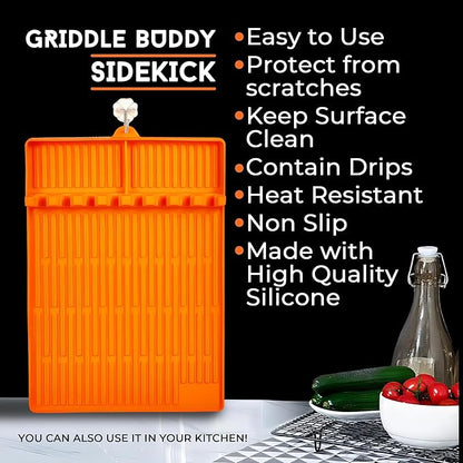 Griddle Buddy Tool Caddy - Premium Silicone BBQ Utensil Organizer, 8-Slot Holder for Kitchen & Grill, Heat Resistant & Non-Slip Mat, Protects Surfaces from Oil, Stains, & Scratches – 11.5" x 16"