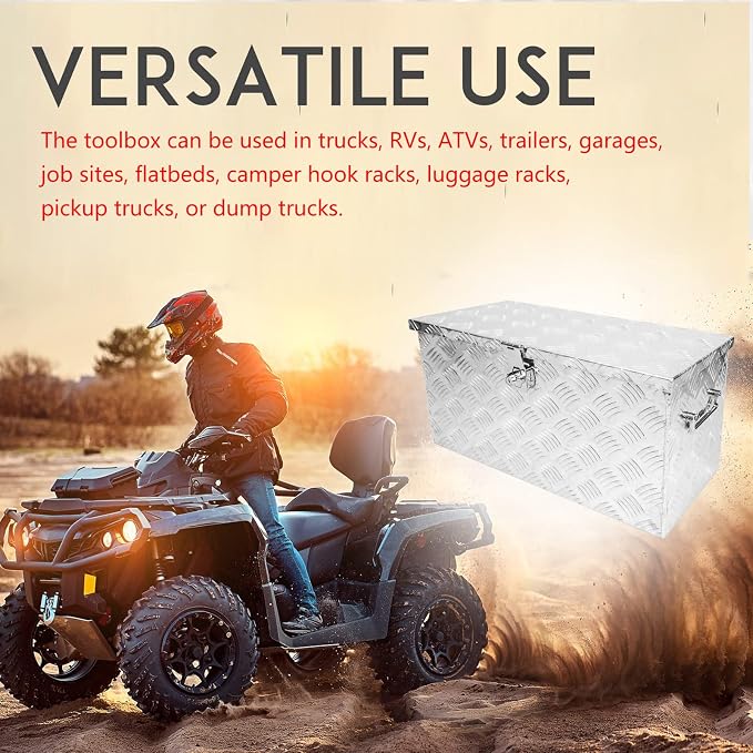24 Inch Tool Box Flatbox Truck Bed Toolbox,RV Storage Organizer,Truck Tools Chest Box With Side Handle & Lock KeysCompatible with Trailer Pickup,Silver Aluminum 5 Bar Tread(24.2"x10.4"x11.8")