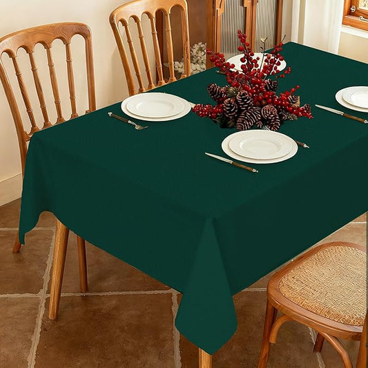 Seenus Textured Fabric Green Tablecloth Fits 6 Foot Rectangle Tables, Water Resistant & Wipeable Rectangular Table Cloth for 6-8 Seats Dinig Party Holiday Decoration, 60 x 84 Inch