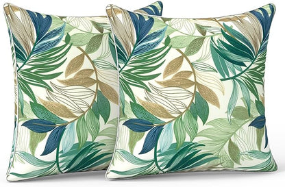 LVTXIII Outdoor/Indoor Pillow Covers, Patio Fade Resistant Throw Pillow Covers ONLY, Waterproof Farmhouse Accent Cushion Cases for Sofa Patio Couch Decoration 20"x20" Set of 2, Lush Leaf Green