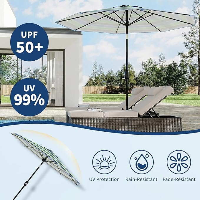 Garvee 10FT Patio Umbrella - Outdoor Table Umbrella with Smooth Crank Lift, Push Button Tilt and 8 Sturdy Ribs - Market Umbrella UV Protection Waterproof for Pool, Deck, Yard, Garden