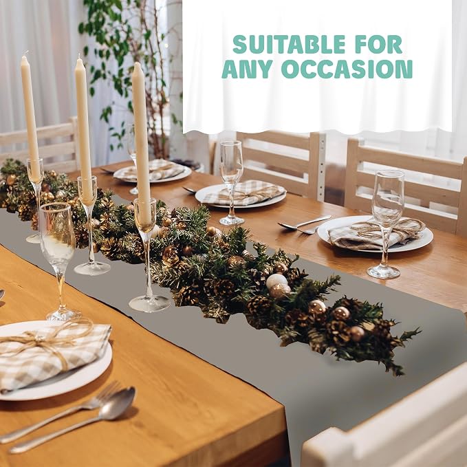 Silver Table Runner – 14" X 110' Premium Plastic Longtable Runners with Cutter Box - Cut to Size - Decorative Rectangle Table Runners - Smooth Table Cloth - Disposable Table Cloths, Parties, Weddings.