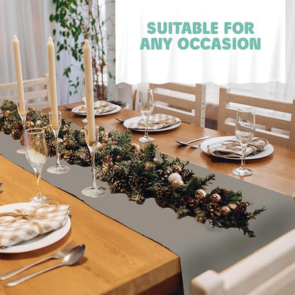 Silver Table Runner – 14" X 110' Premium Plastic Longtable Runners with Cutter Box - Cut to Size - Decorative Rectangle Table Runners - Smooth Table Cloth - Disposable Table Cloths, Parties, Weddings.