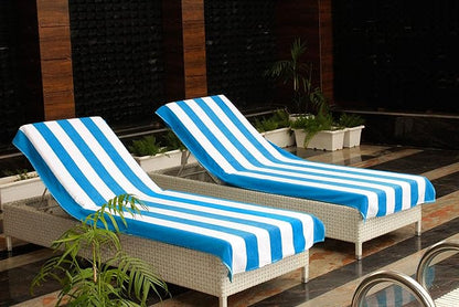 COTTON CRAFT Pool Lounge Chair Cover - 2 Pack - Chaise Beach Picnic Spa Towel - Cabana Stripe - Soft Premium Ringspun Terry Cotton - Oversized - 32 inch Wide x 82 inch Long with 7 inch Pocket – Aqua