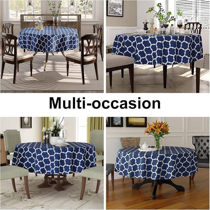 Smiry 2 Pack Round Plastic Table Cloth, Wipeable Spillproof Vinyl Tablecloths with Flannel Backing for Round Tables, Waterproof Plastic Tablecloth for Dining, Camping, and Indoor (60" Round, Navy)