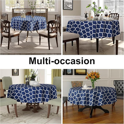 Smiry 2 Pack Round Plastic Table Cloth, Wipeable Spillproof Vinyl Tablecloths with Flannel Backing for Round Tables, Waterproof Plastic Tablecloth for Dining, Camping, and Indoor (60" Round, Navy)