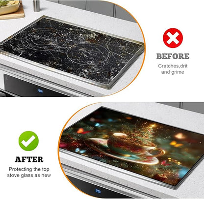 Christmas Multi-Design Stove Cover for Glass/Electric Stoves - 3-in-1 Heat-Resistant Protector Mat, Non-Slip Drying Rack 28"x20"