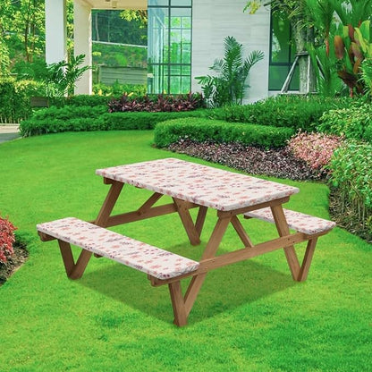 Picnic Table Cover for Outdoor BBQ Camping Floral Leave Elastic Picnic Table Cover with Bench Covers for Camping Party Supplies