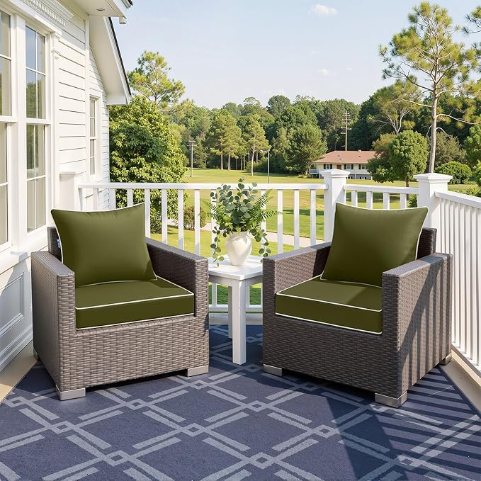 MIULEE Dark Green Outdoor Seat Cushion 24x24 Inch Waterproof Cushion | Deep Seat and Back Cushion for Patio Furniture Chair Sofa Couch, Fade Resistant, Handle and Adjustable Straps