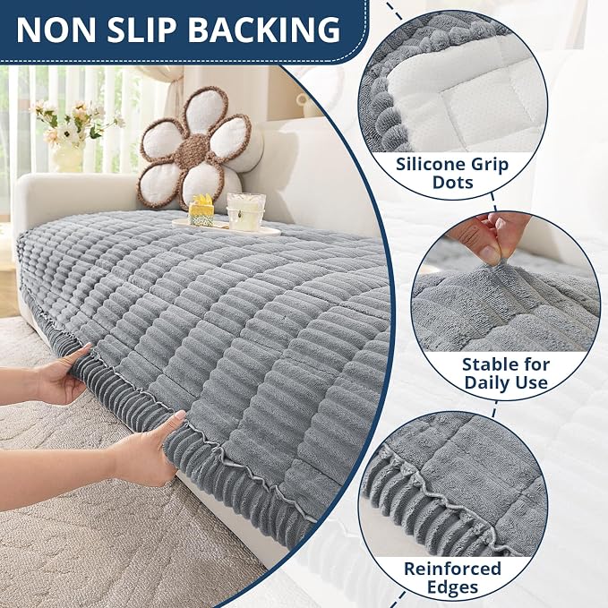 OstepDecor Couch Cover for Dogs, Washable Non Slip Sofa Cover for Pets | Soft Couch Covers for Sofa, Loveseat and Sectional, Furniture Protector Against Pet Hair & Dirt (27.6" x 27.6", Blue Grey)
