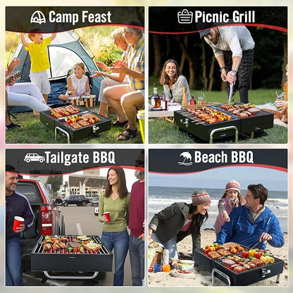 Portable Charcoal Grill, Table Top Small BBQ Grill For Outdoor, Camping, Beach, Easy Assembly, Heavy Duty & Multi-Use Small Grill, Black (270 Sq.In)