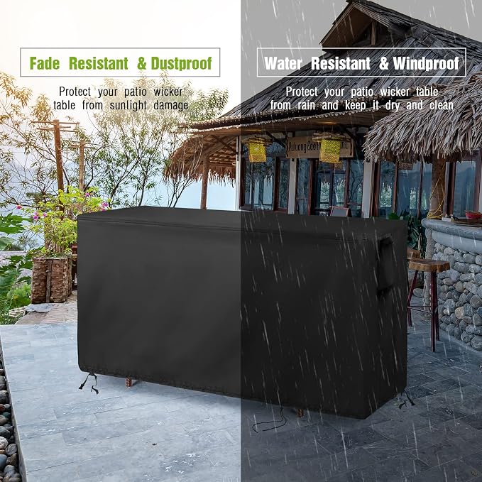 55 Inch Outdoor Bar Table Cover Rectangle for Patio Rattan Wicker Bar | 55x19x36,Waterproof Dustproof Heavy Duty Oxford Fabric,Outdoor Prep Table Cover with Air Vent Buckle Handle and Drawstring