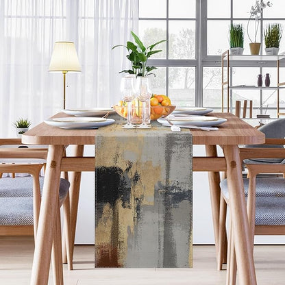 Emvency Modern Abstract Table Runner, Gold Foil Grey Textured Artistic for Kitchen Coffee Table Family Dinners Holiday Parties Wedding Events Decor(13x72 inch)