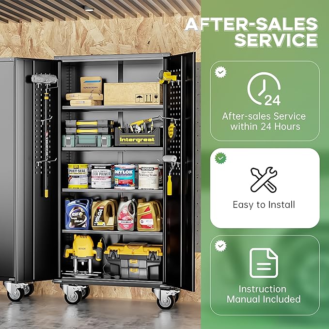INTERGREAT Metal Storage Cabinet with Wheels, 72" Lockable Mobile Cabinets with Adjustable Shelves, Large Capacity Rolling Tall Cabinet with Casters for Home Office, Kitchen, Garage, School(Black)