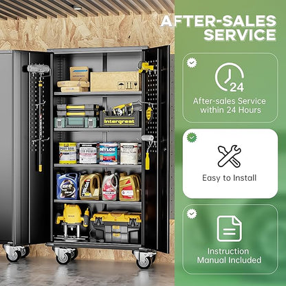 INTERGREAT Metal Storage Cabinet with Wheels, 72" Lockable Mobile Cabinets with Adjustable Shelves, Large Capacity Rolling Tall Cabinet with Casters for Home Office, Kitchen, Garage, School(Black)