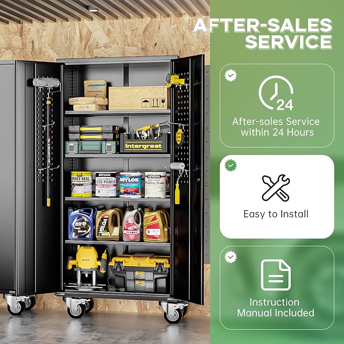 Rolling Metal Cabinet with Wheels, 72" Locking Storage Cabinet with Adjustable Shelves, Large Capacity Pulley Cabinets for Home Office, School, Warehouse(Black)