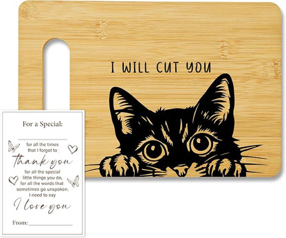 Funny Black Cat Cutting Board-I Will Cut You, Charcuterie Board for Kitchen Decor, House Warming Gifts for Cat Lovers Couples Friends -06