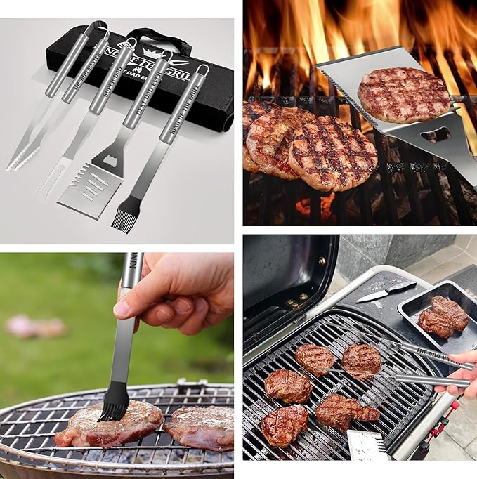 19Pcs Dad Father's Day Gifts from Daughter Son BBQ Grill Tools Set with Apron Portable Bag Heavy Duty Stainless Steel Grilling Utensils Barbecue Accessories Kit for Men Father Papa Birthday Present