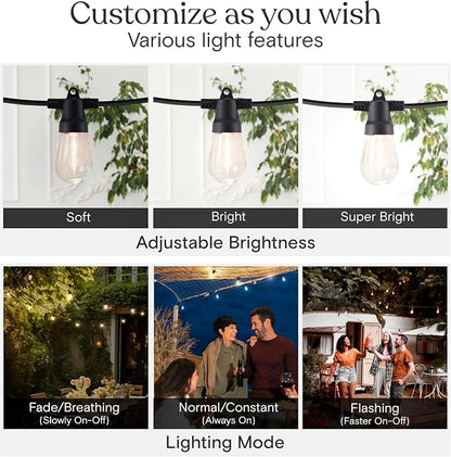 Brightech Solar String Lights with 48 Hanging Edison Bulbs and Brightness Controls with Remote 7W-104 3000K