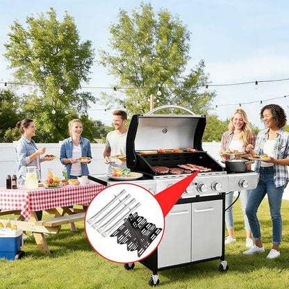 4 Packs Porcelain Steel Heat Plate and 4 Packs Burner Tube for Captiva Designs 4-Burner Propane Gas BBQ Grill with Side Burner,Replacement Parts for Outdoor Cooking Kitchen and Patio Backyard Barbecue
