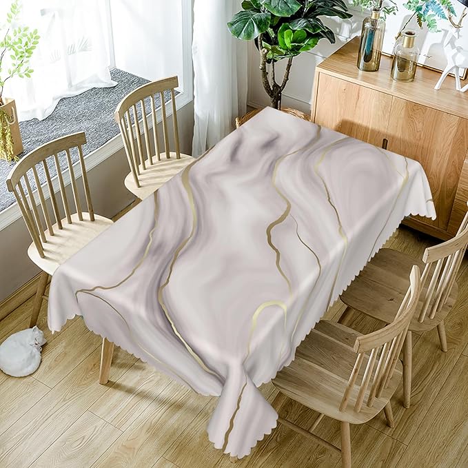 70x108inches Marble Rectangle Tablecloth Modern Ink Painting Gold Line Abstract Art Marble Texture Table Cloth Oil Proof Wipeable Table Cover for Dining Room Indoor Outdoor Party Picnic Patio