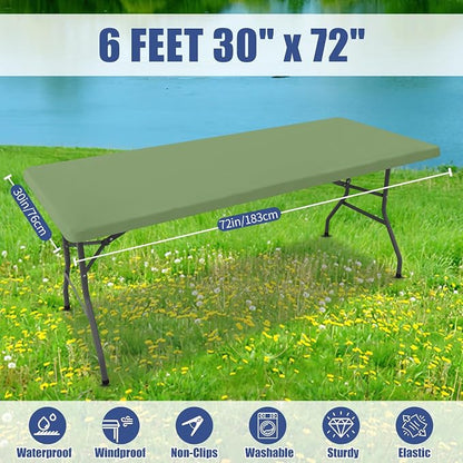 Moosfor Spandex 6 Foot Rectangle Table Cloth, Elastic Fitted Tablecloths for Picnic, Stretch Washable Patio Table Cover for Outdoor, Camping, Banquet and Parties (Sage Green, 30"x72")