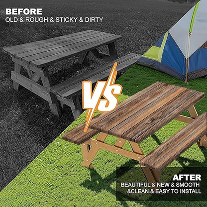 Farmhouse Picnic Table Cover with Bench Covers Camping Essentials Brown Wood Grain Waterproof Windproof Camping Tablecloth Fitted Tablecloth Cover with Elastic Edge for Indoor Outdoor 3 PCS 30x60 Inch