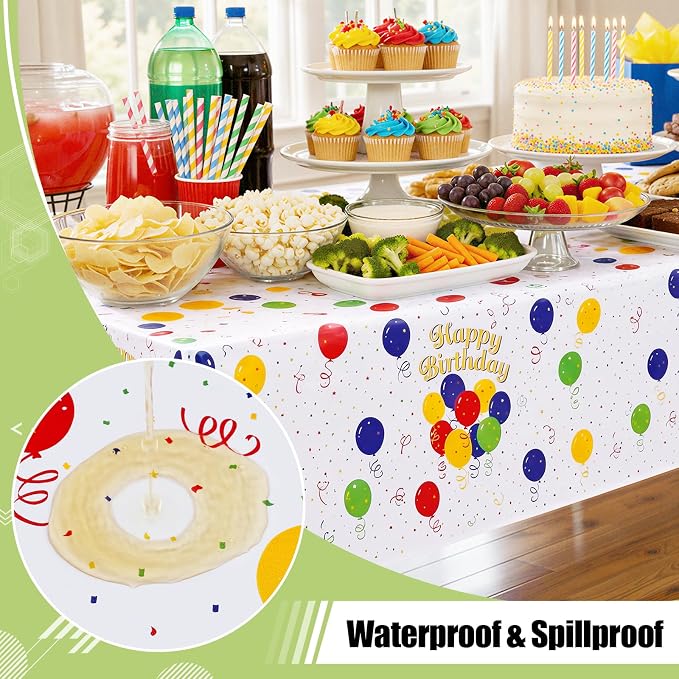 Smiry Disposable Table Cloth - 10 Pack, 54 x 108 Inch Waterproof Rectangle Tablecloths for Parties, Decorative Plastic Table Cover, Leakproof & Sturdy, Colorful Balloons