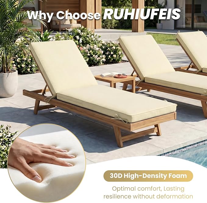 Chaise Lounge Cushions Outdoor Set of 2, Water-resistant and Fade-Resistant Patio Lounge Chair Cushions, Furniture Replacement Cushions Ideal for Pools, Gardens, Balconies, 72" x 21" x 3",Khaki Beige