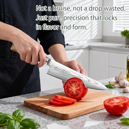 Razor-Sharp 8-Inch Chef's Knife with Olive Wood Handle, 15 Degree Edge VG10 High Carbon Steel Professional Japanese-Style Damascus Knife Gift Box for Family &Restaurant