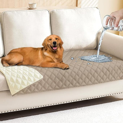 Smiry Waterproof Reversible Pet Couch Covers for Dogs | Pet Friendly, Soft Fabric, Washable Sofa Furniture Protector for Dogs Cat Kids, Checkered (30"x70", Taupe/Beige)